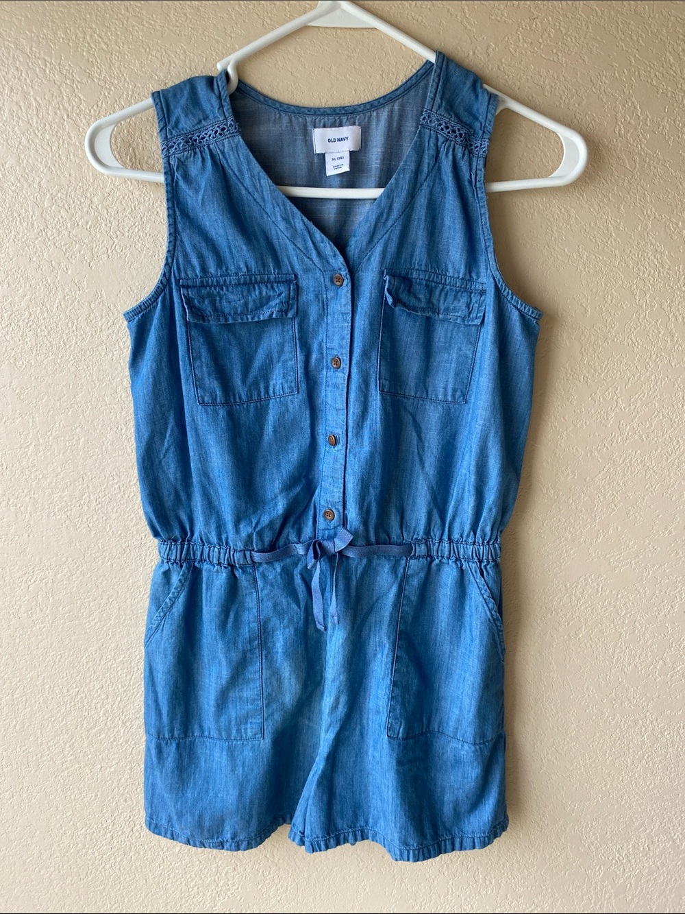 Old Navy Light Blue Denim Tie-Waist Romper